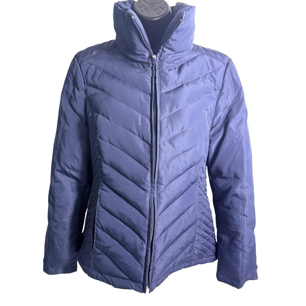 Kenneth Cole Reaction Jacket Womens Medium Blue Quilted Down Puffer Mid Length
